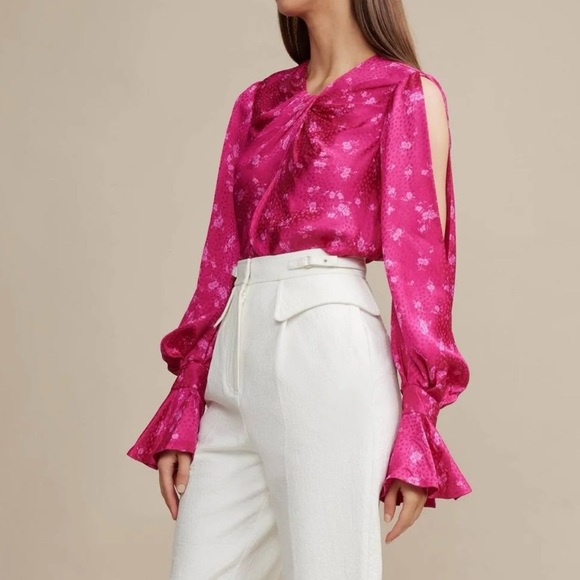 Acler Evanston Satin Blouse In Pink - Picture 2 of 13
